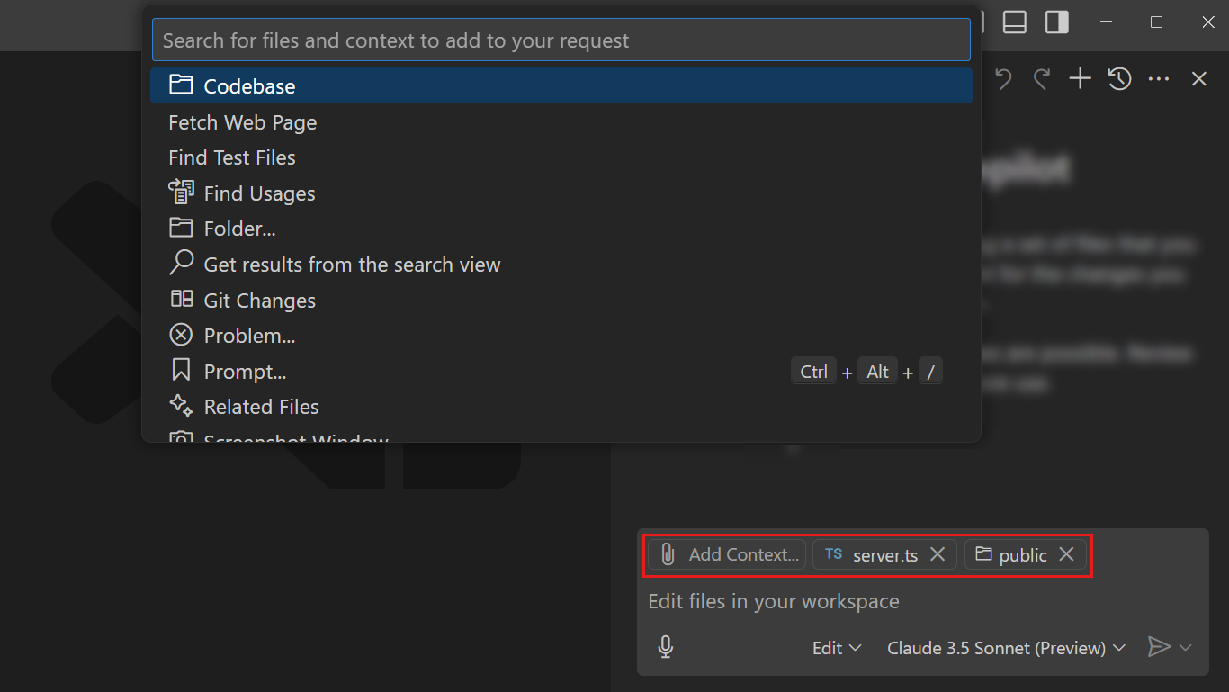 Screenshot of the Chat view with the context menu open